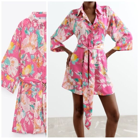 Zara Dresses & Skirts - Zara PRINTED SATIN EFFECT SHIRTDRESS